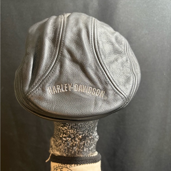 Vintage 2000s Harley Davidson Motorcycles Leather Newsboy Hat Black large - Picture 4 of 11